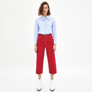 ZARA Premium High Waist Culotte Jeans in Vermont Red